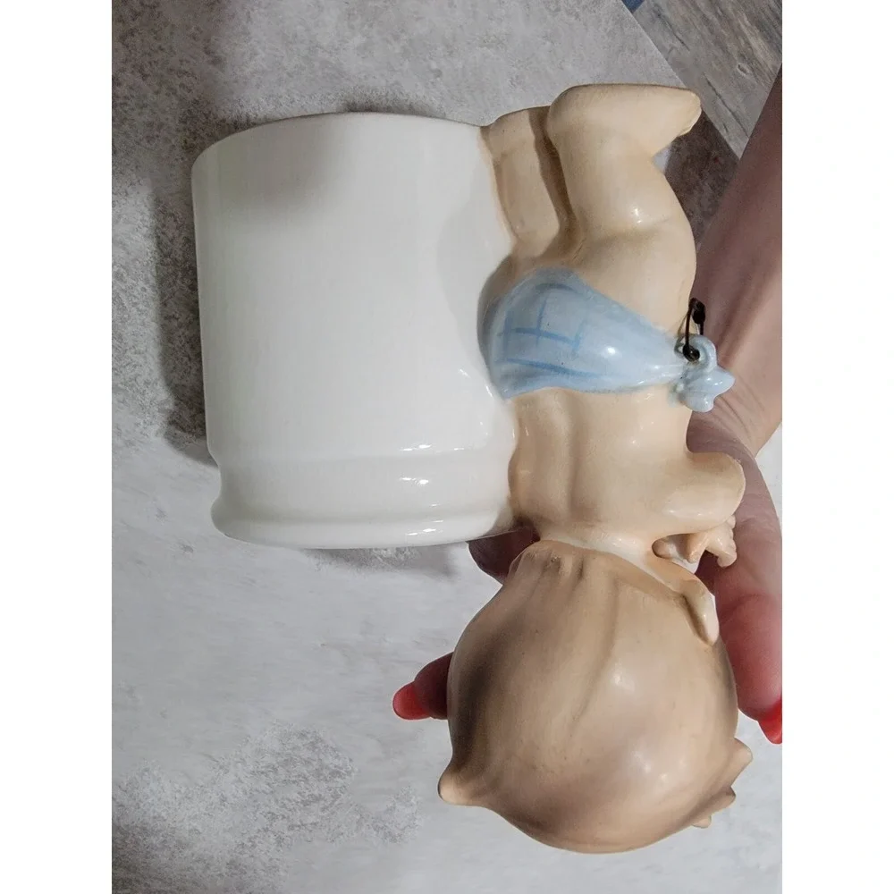Vintage Lefton Baby Planter Wearing Diaper Kitschy Milk Pail